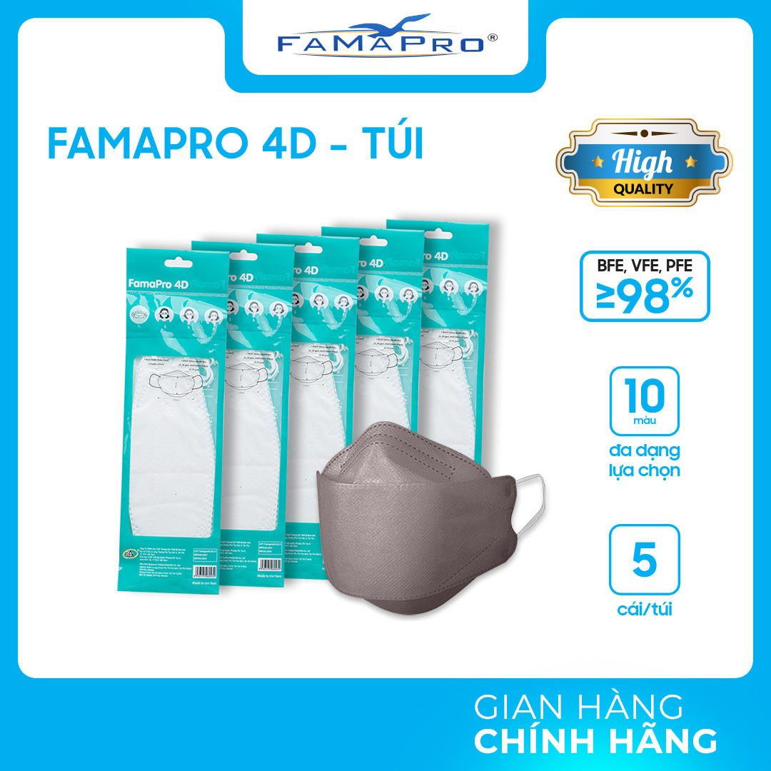 [TÚI - FAMAPRO 4D] - Khẩu trang y tế kháng khuẩn cao cấp Famapro 4D tiêu chuẩn KF94 (5 cái/ túi)