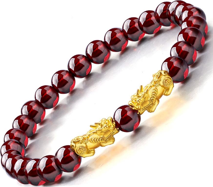 Vòng Tay Tỳ Hưu Đá Hồng Thạch Lựu Garnet Tự Nhiên