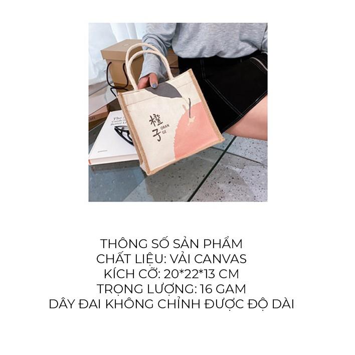 Túi Canvas Dễ Thương Dành Cho Nữ In Hình Hoạ Tiết Đáng Yêu Size 20x22x13cm