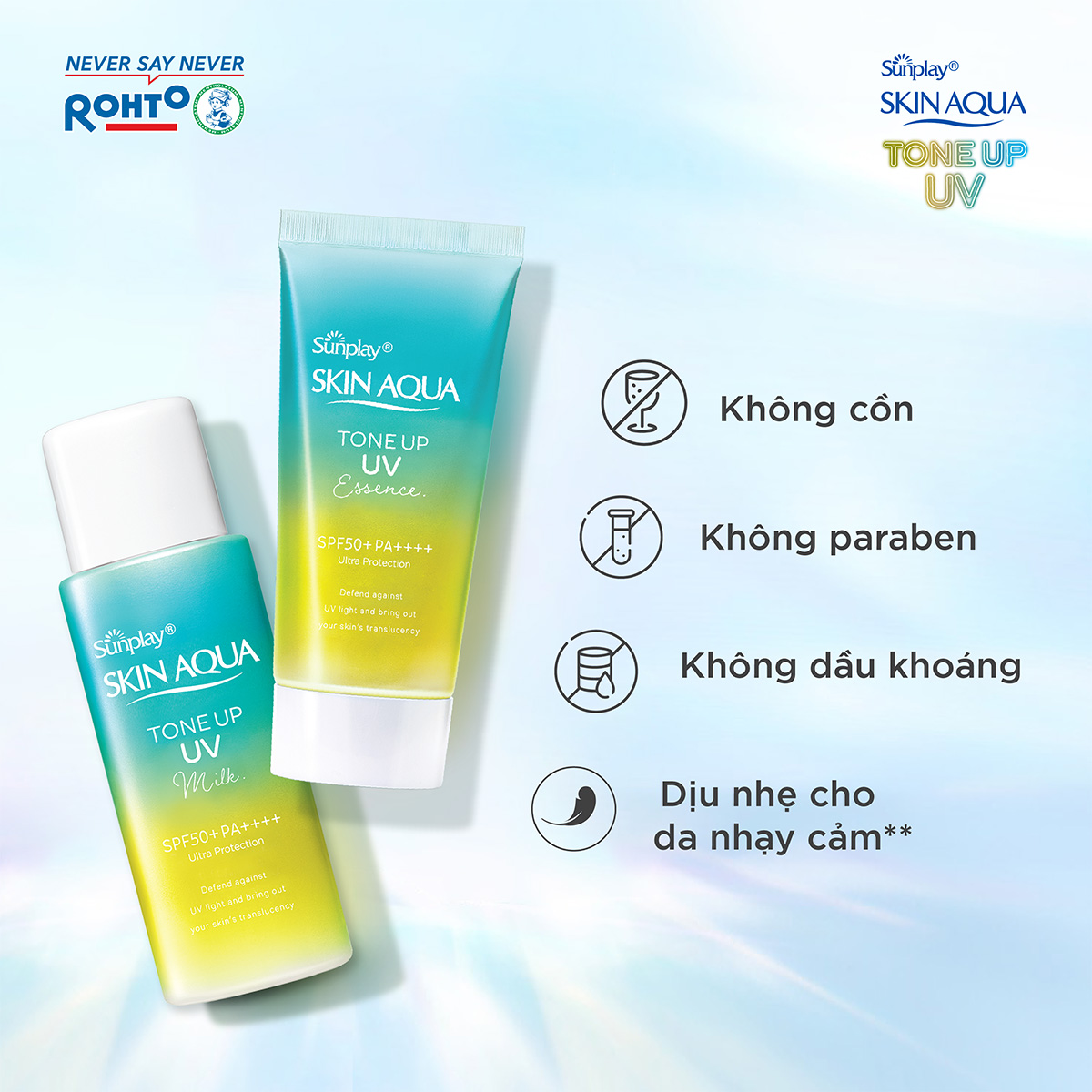 Kem chống nắng nâng tông Skin Aqua Tone up Mint Green cho da trắng có khuyết điểm đỏ, dạng tinh chất Sunplay Skin Aqua Tone Up UV Essence Mint Green SPF 50+ PA++++ 50g