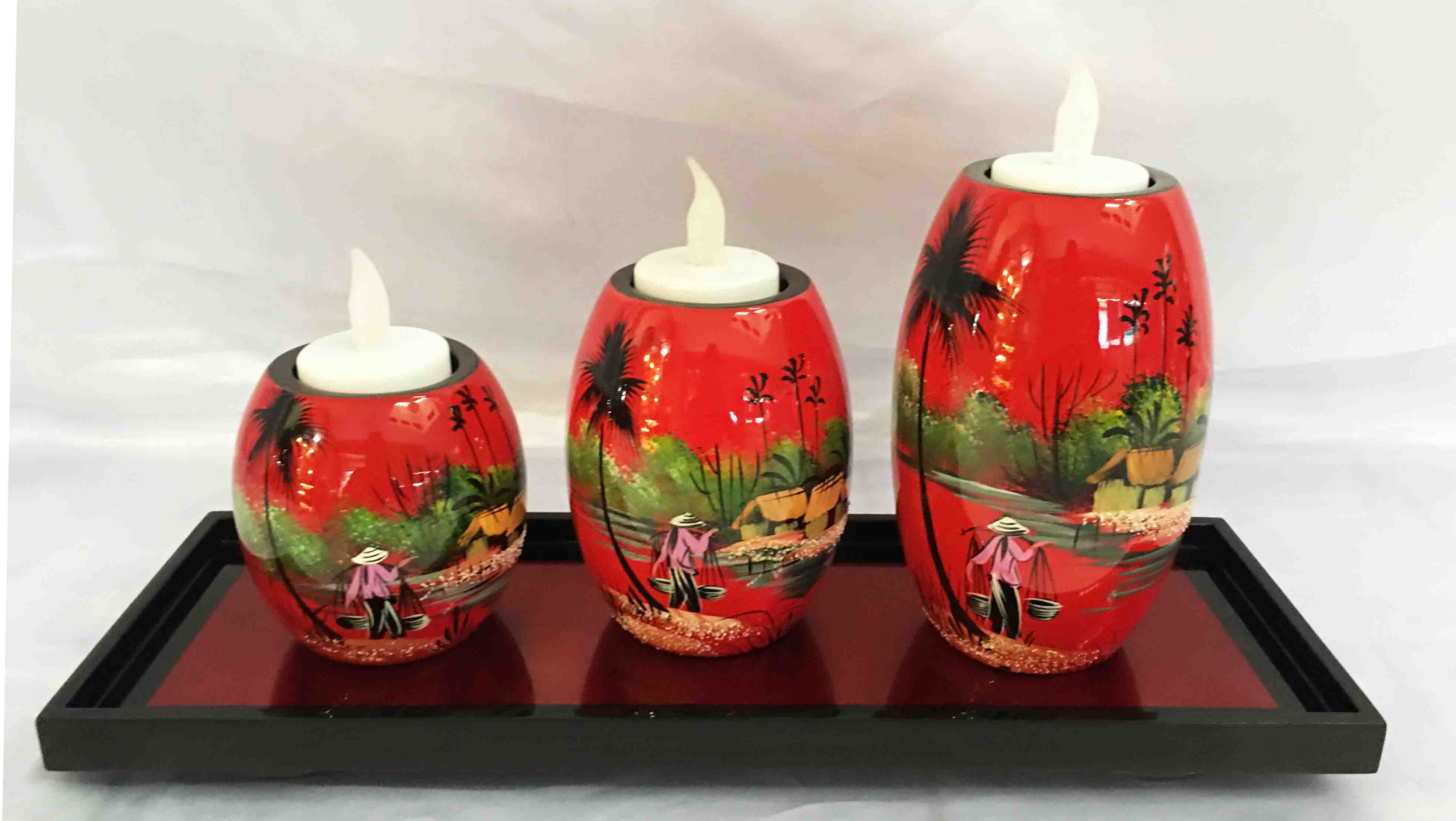 Chân nến cẩn trứng bộ 3 sơn mài