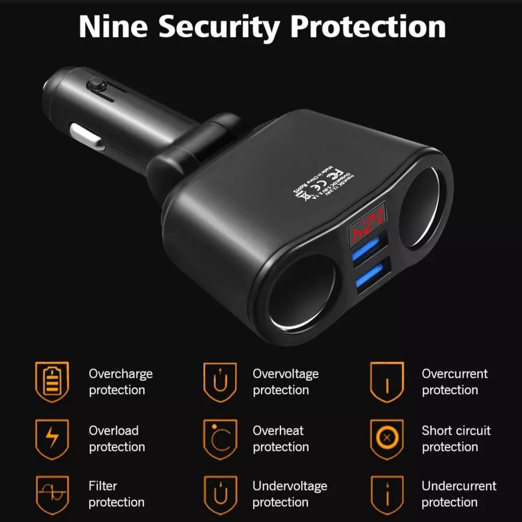 Bộ chia tẩu sạc ô tô kèm 2 cổng sạc nhanh điện thoại USB 5V / 3.1A đồng hồ báo vôn ắc quy đa năng mẫu mới