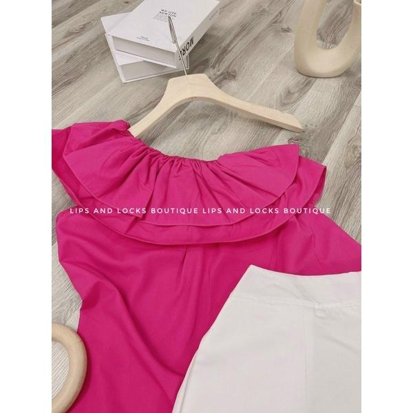 SET ÁO LỆCH VAI BÈO HỒNG + SHORT - HÌNH THẬT