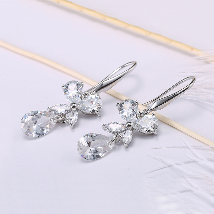 Bông tai khuyên tai nữ đính nơ đá mix giọt nước