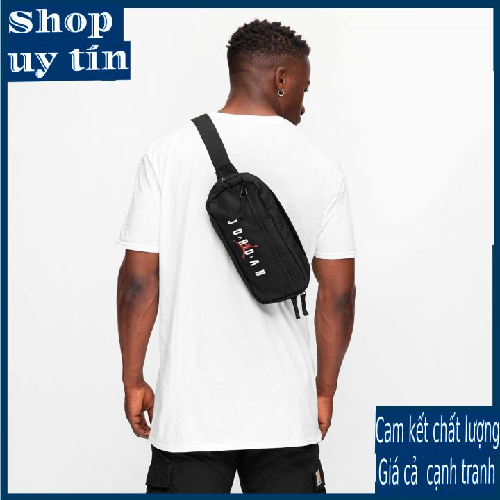 Freeship - TÚI ĐEO CHÉO JOR.DAN JUMPMAN BLACK WAIST BAG CHỐNG THẤM 2 NGĂN KHÓA KÉO