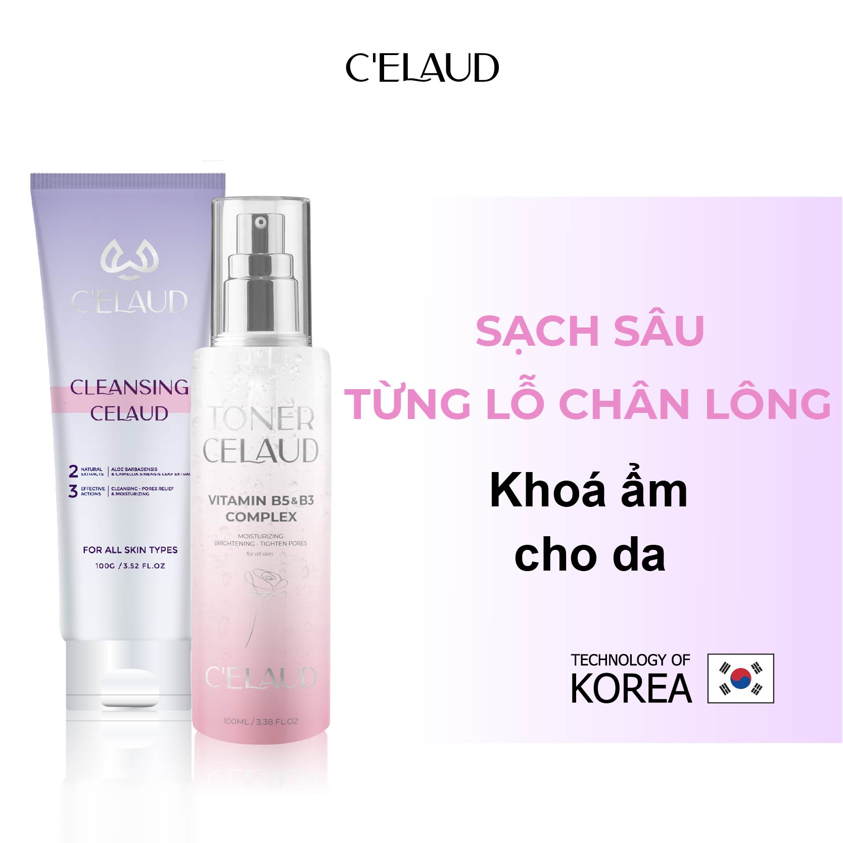 Combo nước hoa hồng làm dịu da và sữa rửa mặt làm sạch sâu Celaud