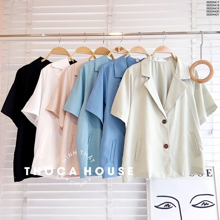 Áo vest nữ khoác blazer tay ngắn túi xéo trơn nhiều màu THOCA HOUSE mỏng mặc mát, thoải mái thanh lịch