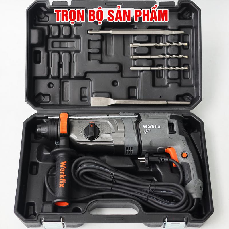 Máy Khoan Đục Bê Tông 3 Chức Năng Dùng Điện 220V Workfix - WF-RH1200AVS - Công Suất 1200W - Có Giảm Rung AVS - Động Cơ Từ Lõi Đồng Bao Khỏe, Bao bền bỉ