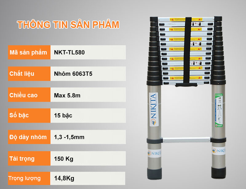 thang nhôm rút đơn nikita R58