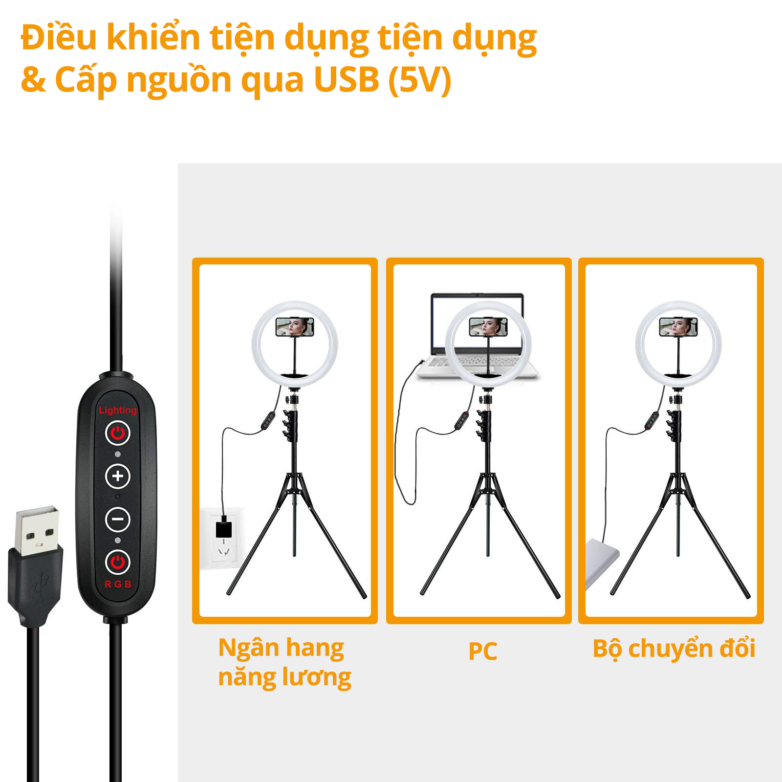Đèn livestream 13 inch RGB với 19 màu và 9 mức độ sáng, sạc USB, thích hợp để phát trực tiếp, sel