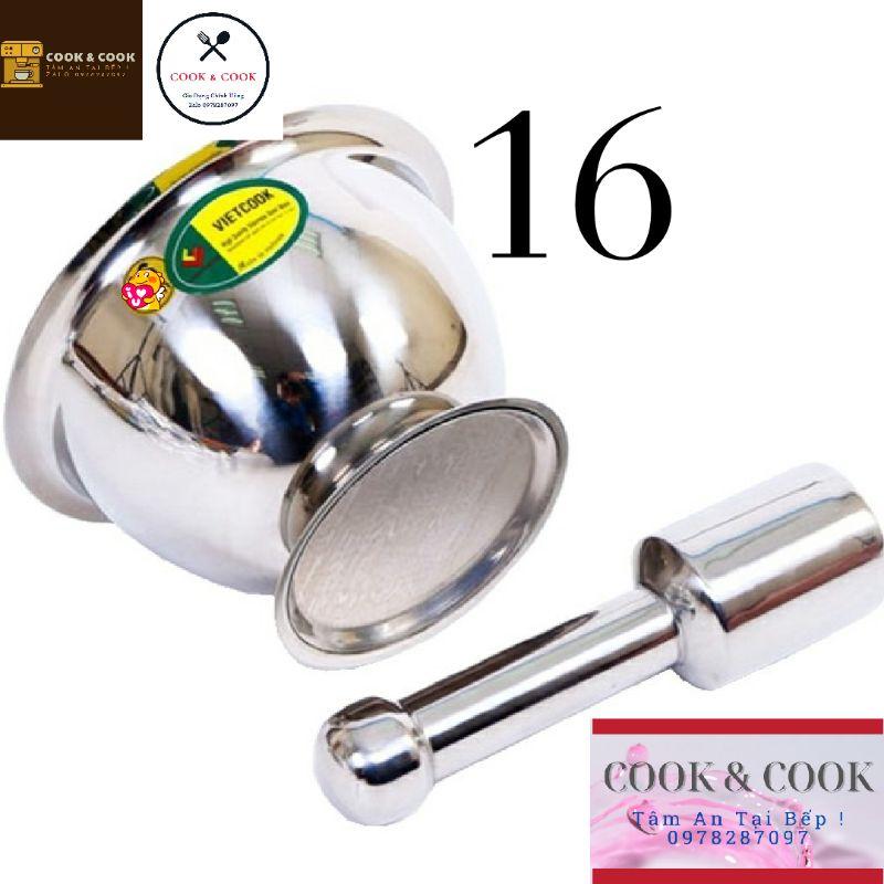 Bộ Chày cối inox nhỡ size 16 cm cao cấp