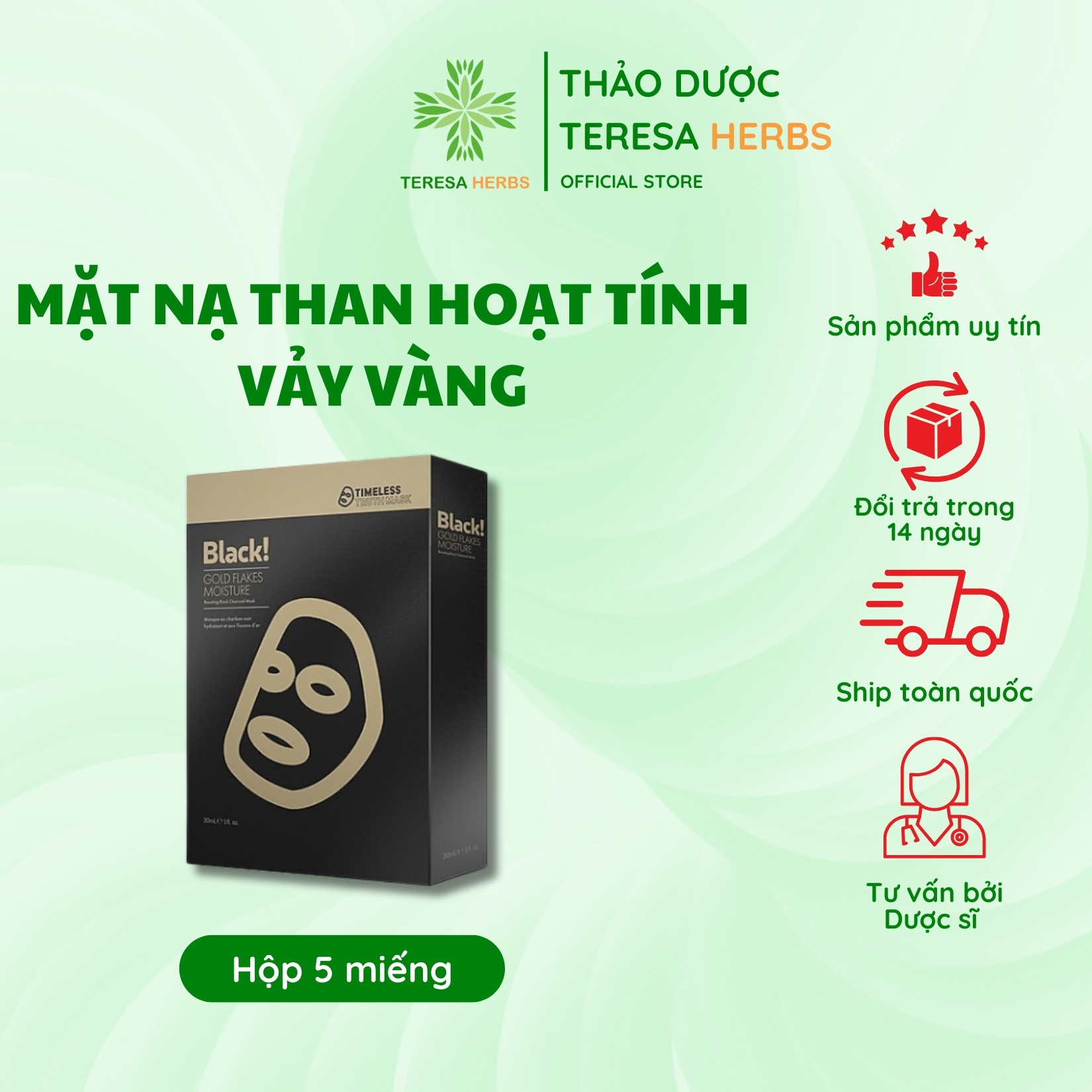 Mặt Nạ Than Hoạt Tính GOLD FLACKES TIMELESS TRUTH MASK Dưỡng Ẩm, Giúp Da Mềm Mại | Mặt Nạ Dưỡng Sáng Da ( Hộp 5 miếng)