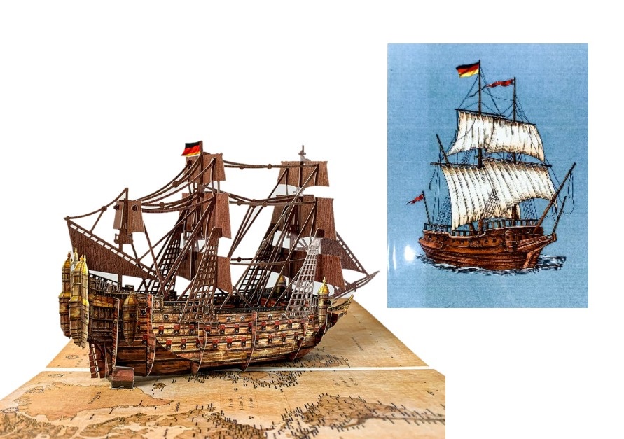 S08 -  Thiệp 3D Thuyền Cổ – Vintage Ship Pop Up Card Viethands Giftshop