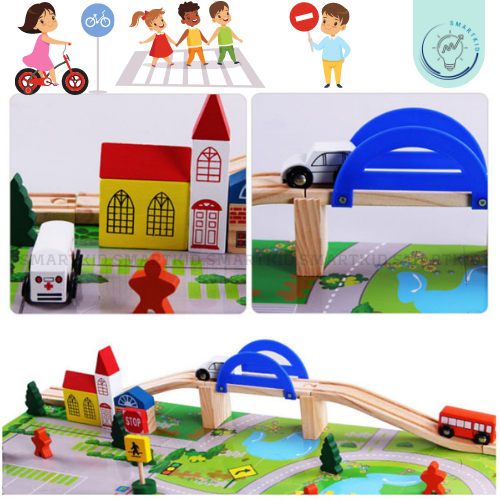 Bộ lắp ráp mô hình giao thông thành phố đô thị - Đồ chơi gỗ thông minh cho bé 2+