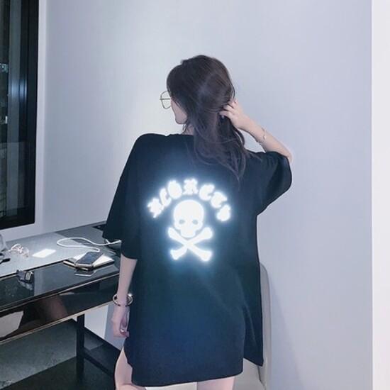 Áo Thun Phản Quang Nam Nữ In hình Đầu Lâu, áo chất, đi đêm, đi phượt bao ngầu, nhìn đã mắt