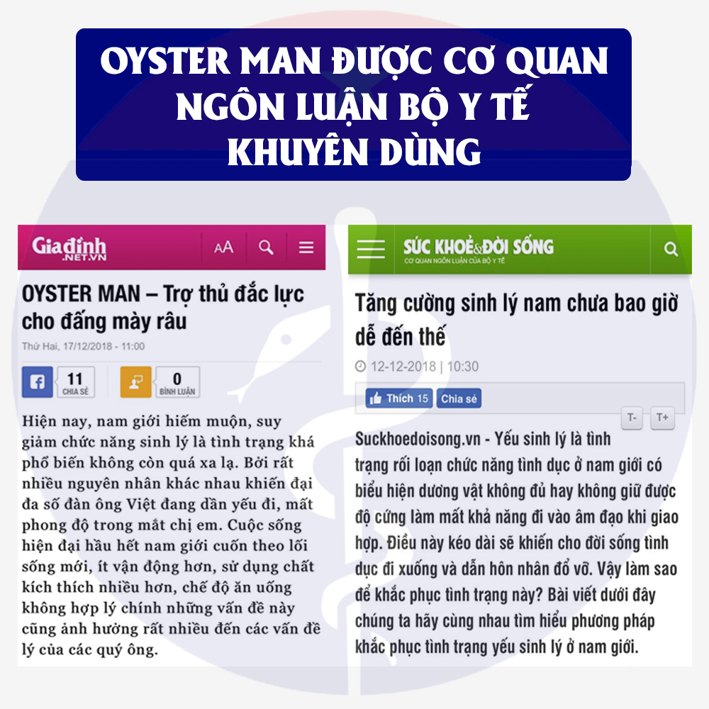 Combo 2 Oyster Man - hỗ trợ điều trị Yếu Sinh Lý, Xuất Tinh Sớm, Vô Sinh Hiếm Muộn (30V/hộp)