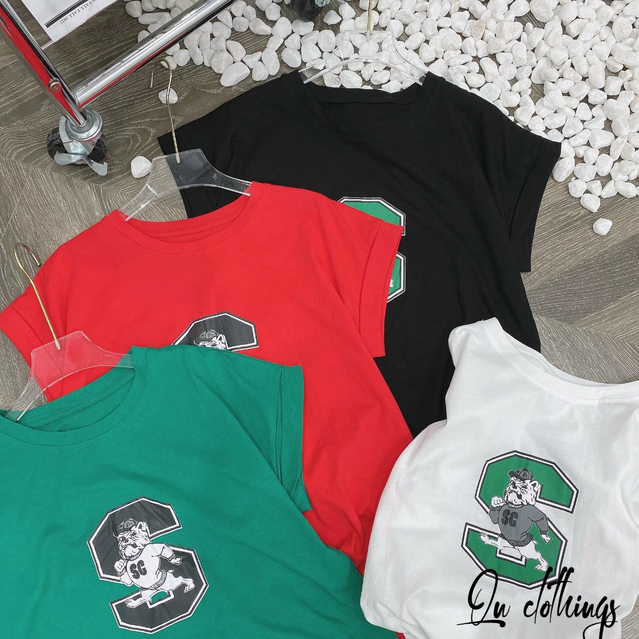 Áo thun S tay lật phom rộng vừa