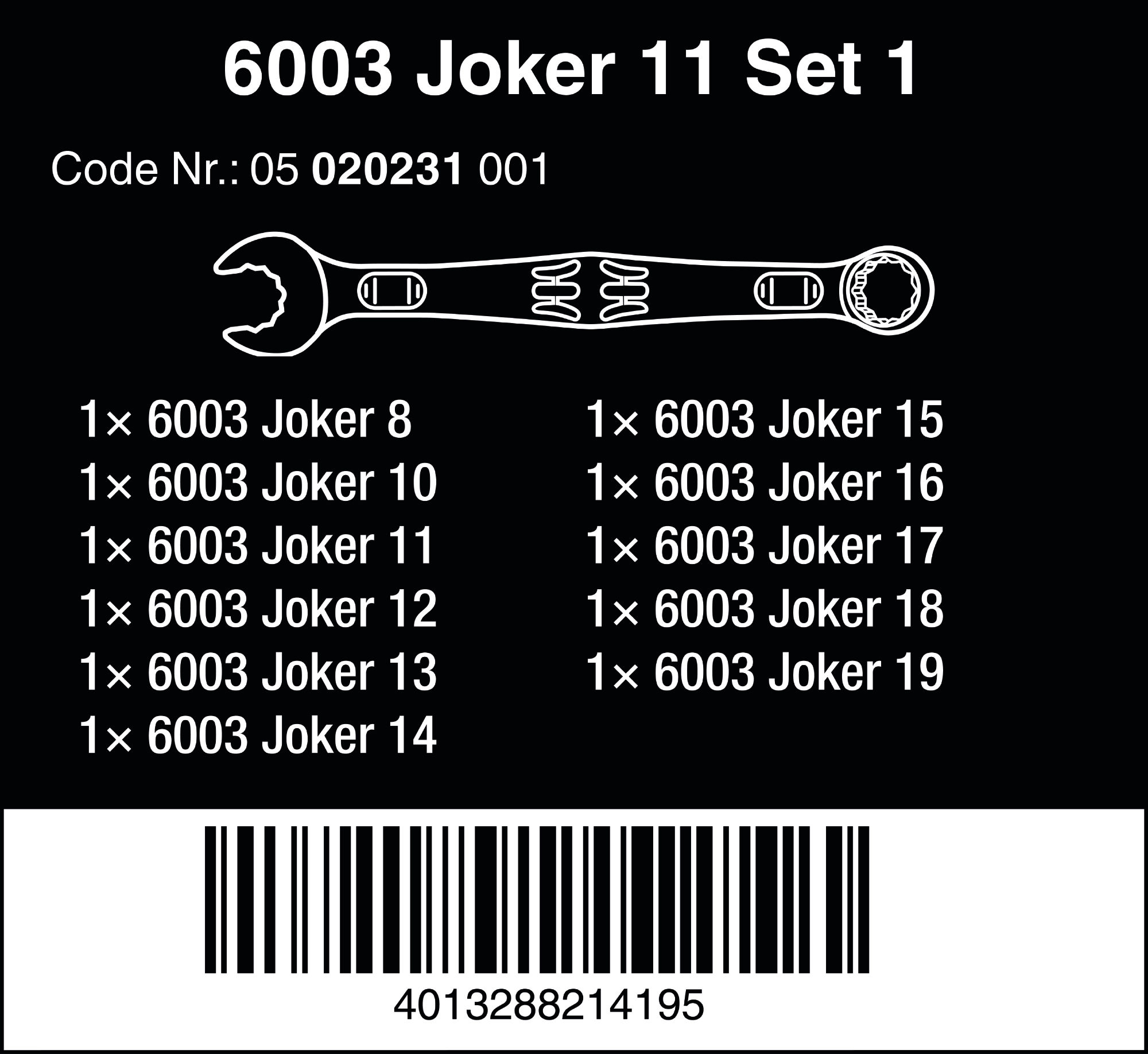 Bộ cờ lê tròng 11 cái 6003 Joker 11 Set 1 ring spanner set Wera 05020231001