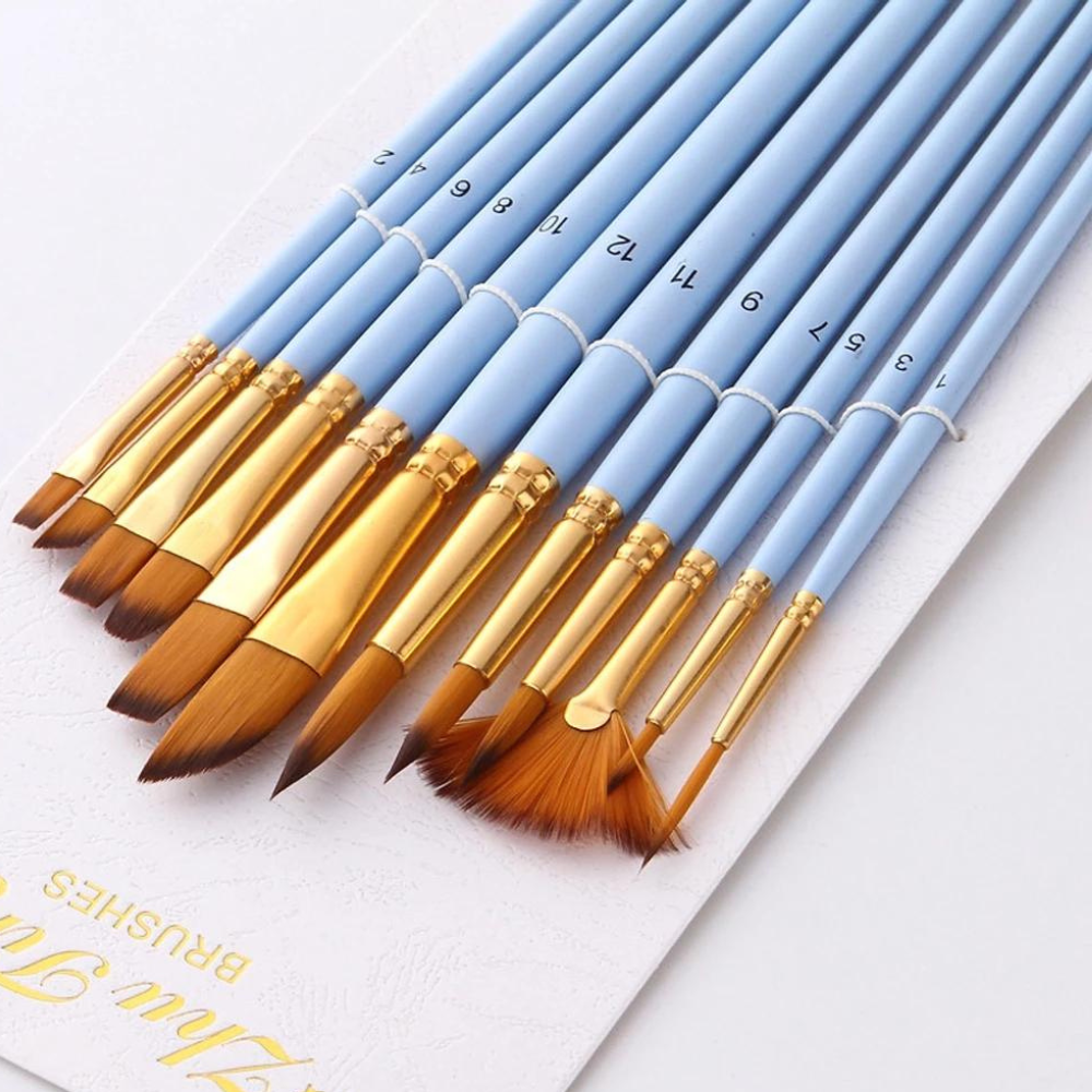 Bộ 12 Cây Cọ Vẽ Chuyên Dụng Cao Cấp Để Vẽ Tranh Sơn Dầu, Màu Nước, Màu Acrylic, Hóa Trang Chuyên Nghiệp