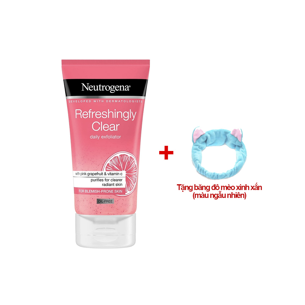 Gel Tẩy Tế Bào Chết Hằng Ngày Cho Da Mụn Chiết Xuất Bưởi Hồng Neutrogena Refreshingly Clear Daily Exfoliator 150ml (Tặng băng đô mèo xinh xắn)