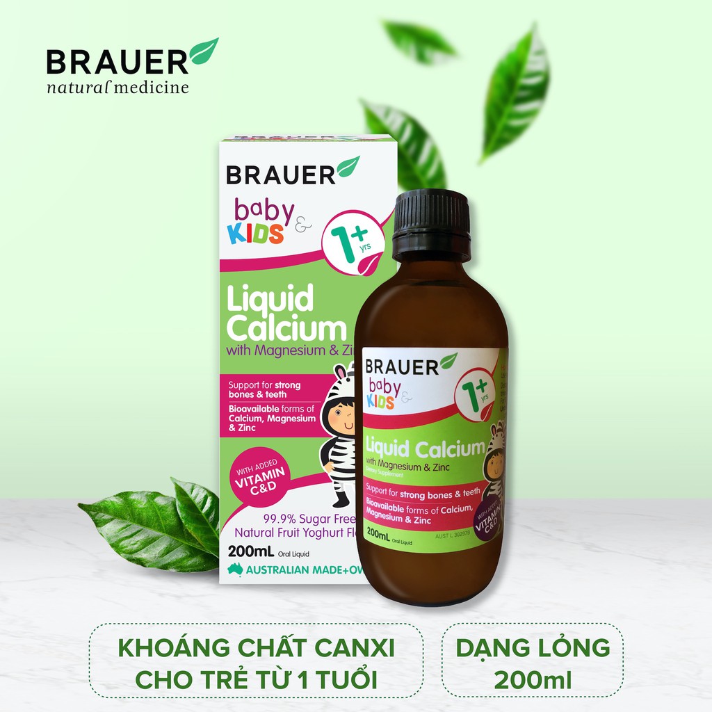 Bổ sung canxi, magie và kẽm Brauer Úc cho trẻ trên 1 tuổi Liquid calcium