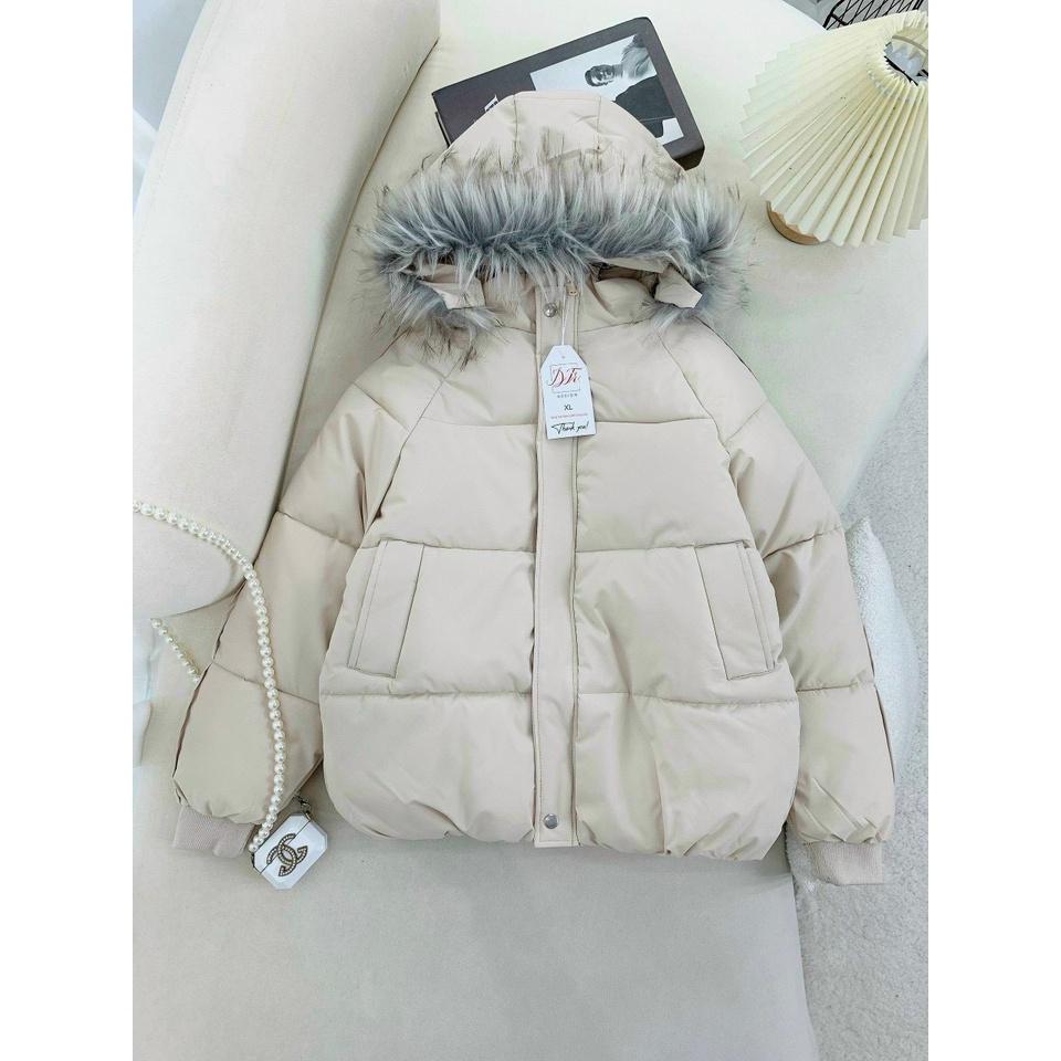 Áo Khoác Phao Mũ Lông Form Rộng, Áo Phao Nữ Đại Hàn Ulzzang