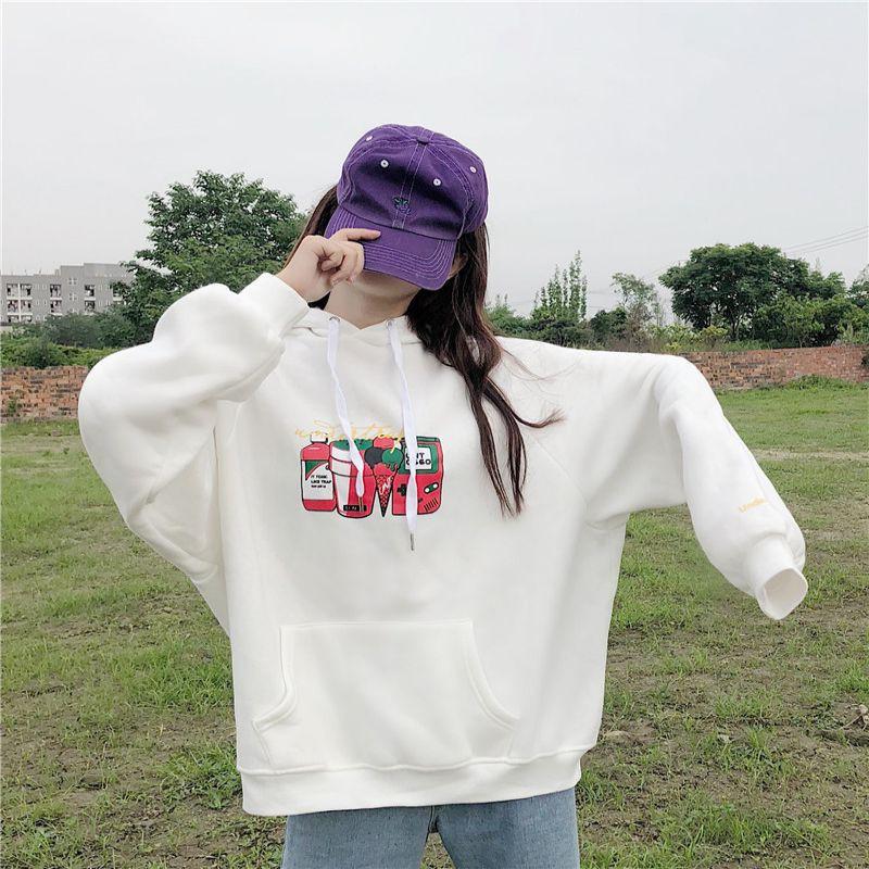 Áo hoodie dáng rộng in họa tiết hoạt hình đáng yêu cho nữ