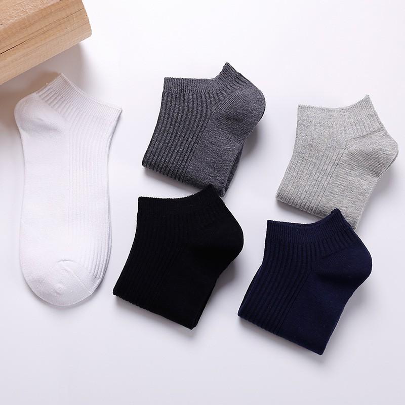 Set 5 đôi Tất gân trơn cổ thấp nam Combo 5 đôi vớ cổ ngắn Cotton nam màu Trơn