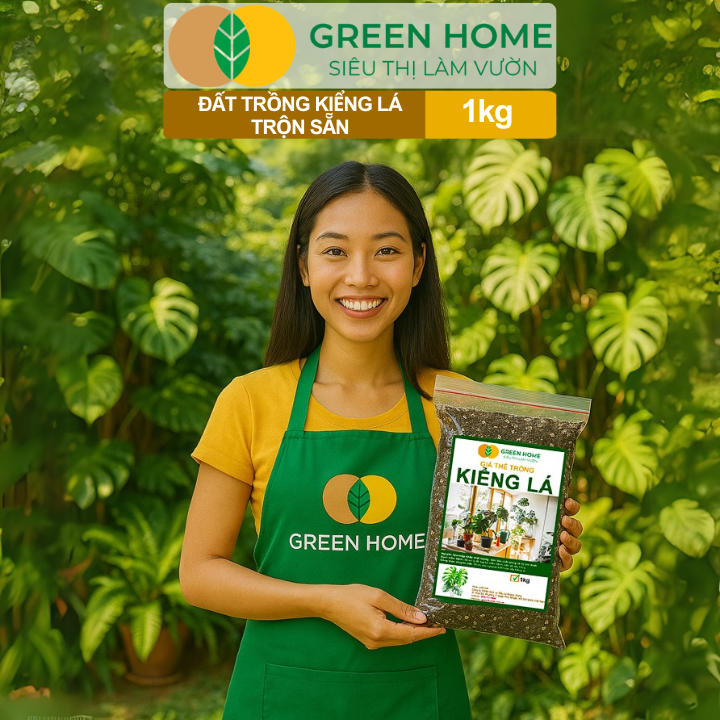 Đất Trồng Kiểng Lá Greenhome, Bao 1kg, Giá Thể Trộn Sẵn, Tiện Lợi Cho Monstera, Kiểng Lá