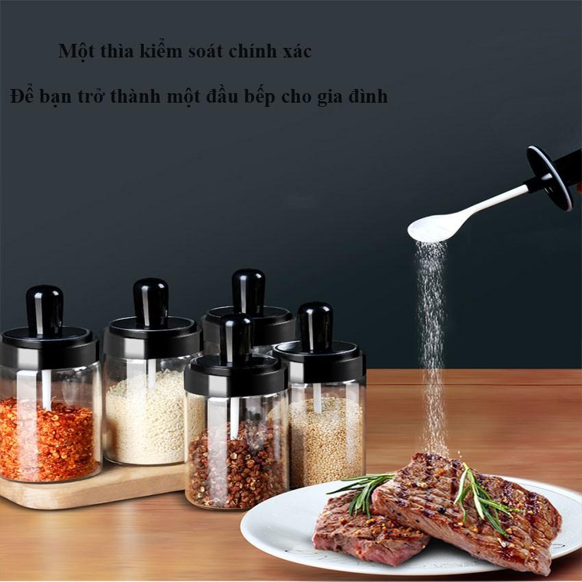 Lọ Đựng Gia Vị, Hũ Đựng Gia Vị Kèm Muỗng Thìa Bằng Thủy Tinh CAO CẤP Model 2021- dung tích 250ml-