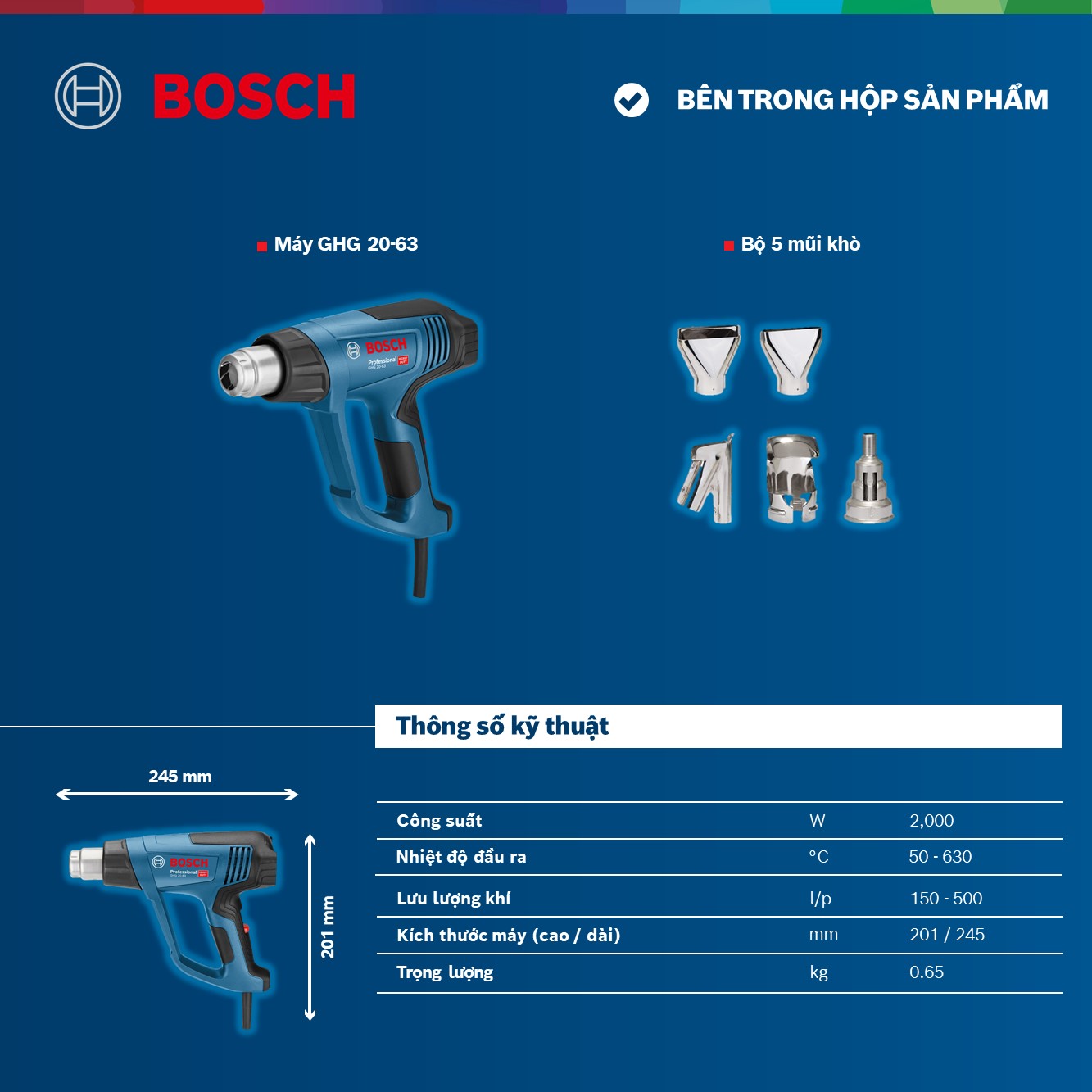 Máy thổi hơi nóng Bosch GHG 20-63