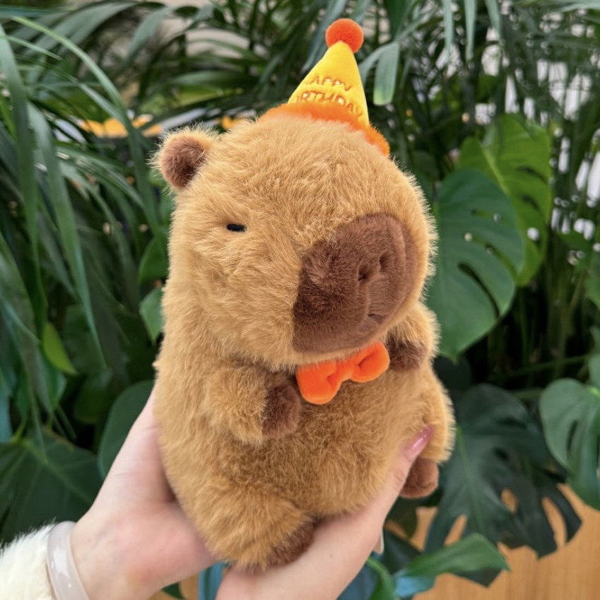 Thú nhồi bông Capybara đội nón sinh nhật có dòng chữ Happy everyday - Size từ 35cm đến 85cm - Quà tặng gấu bông chuột lang đeo nơ dễ thương