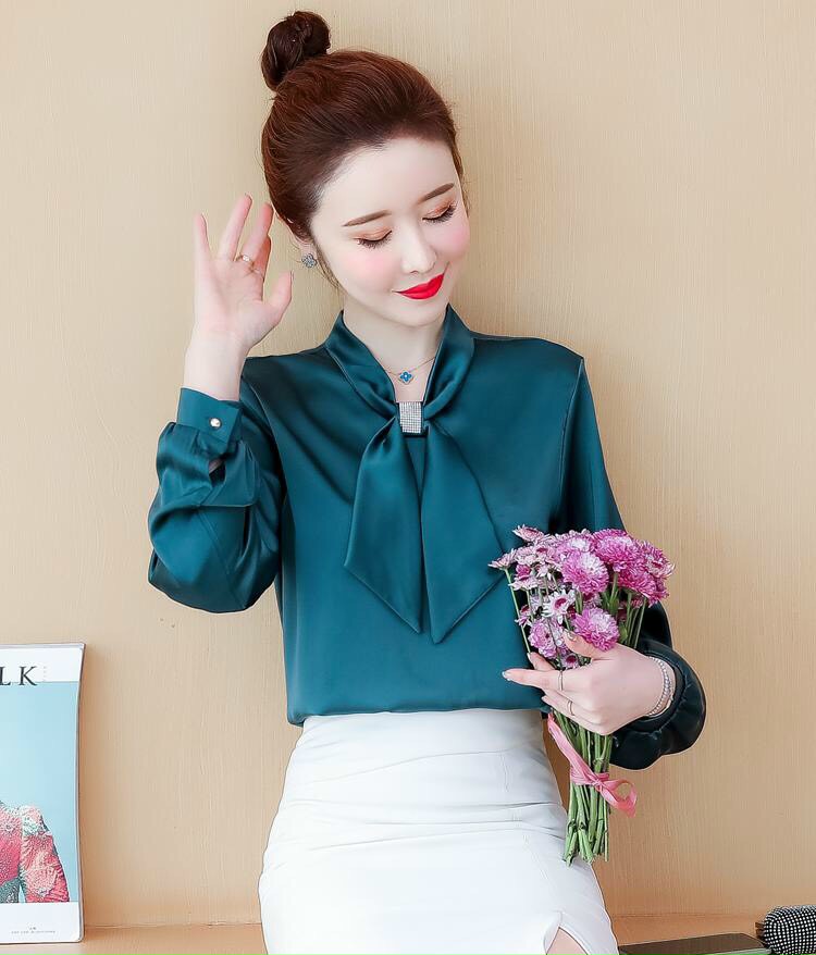 Áo Sơ Mi Phi Lụa Sang Trọng Kiểu Nơ Đính Kim Sa TP15