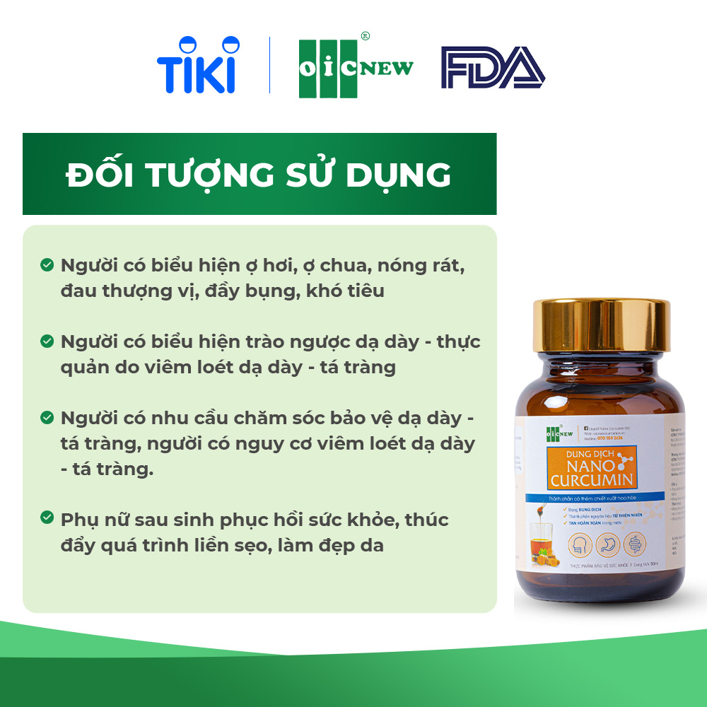 Dung Dịch Nano Curcumin OIC New Tinh Chất Nghệ Giảm Đau Dạ Dày, Hành Tá Tràng Lọ 50ml