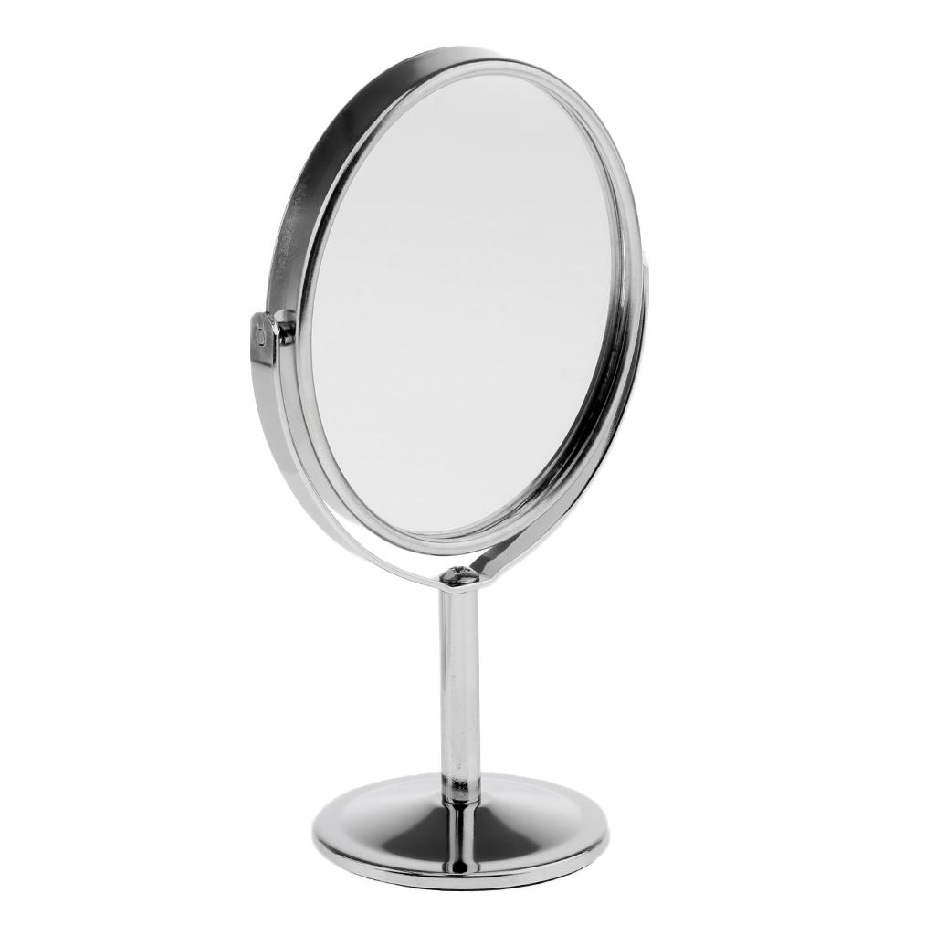 8x3in Mini Dual Side Normal Magnifying Oval Stand Makeup Table Mirror Silver