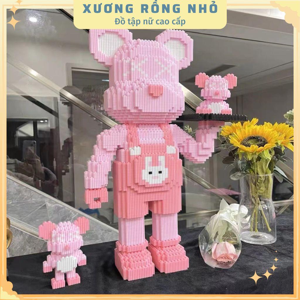 Mô hình lắp ráp gấu bearbrick bê khay 50cm kèm 2 mô hình mini gấu - Mô hình gấu breabrick size đại