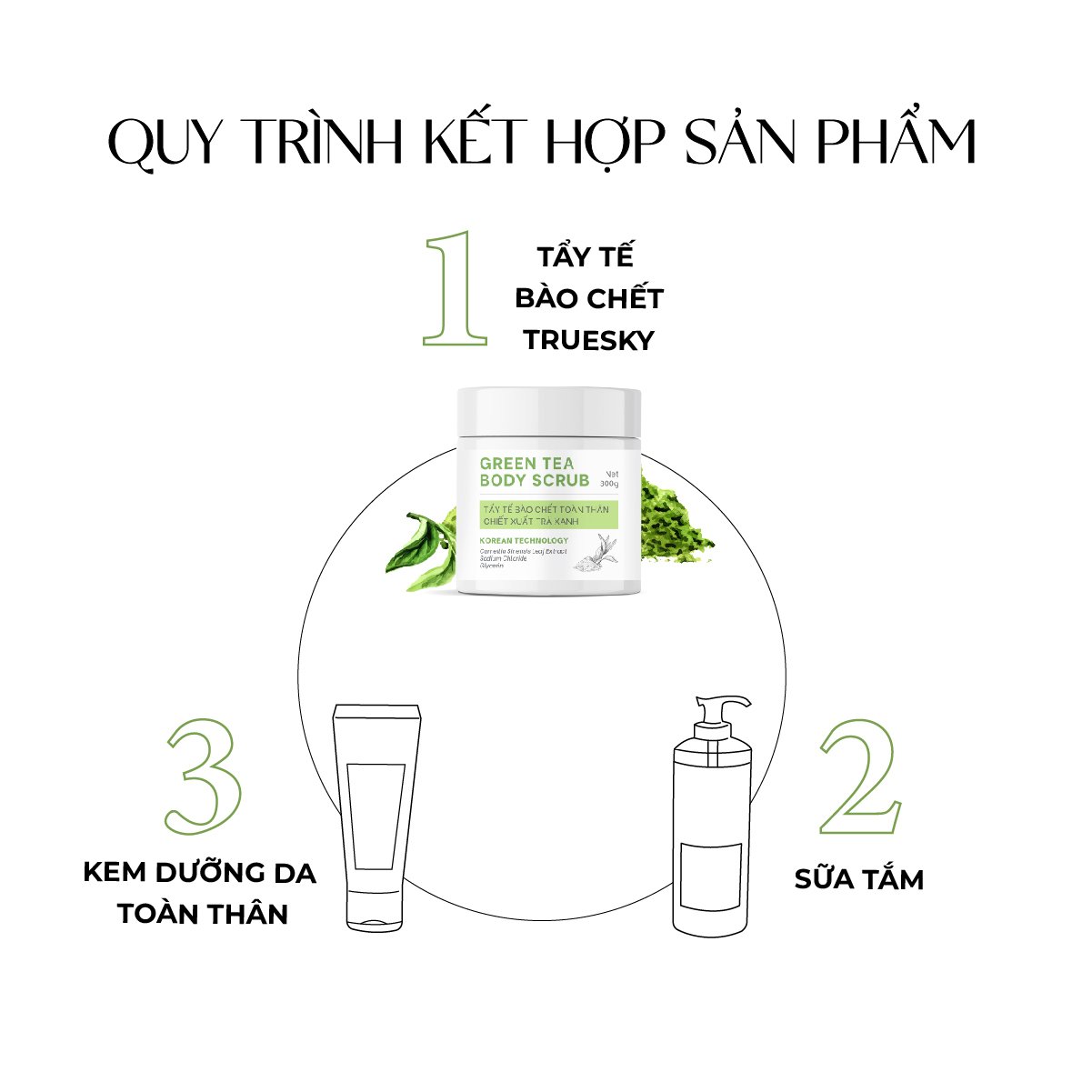 Tẩy tế bào chết toàn thân Truesky Green Tea Body Scrub chiết xuất trà xanh giúp làm sạch da chết, dưỡng ẩm và ngăn ngừa mụn 300g