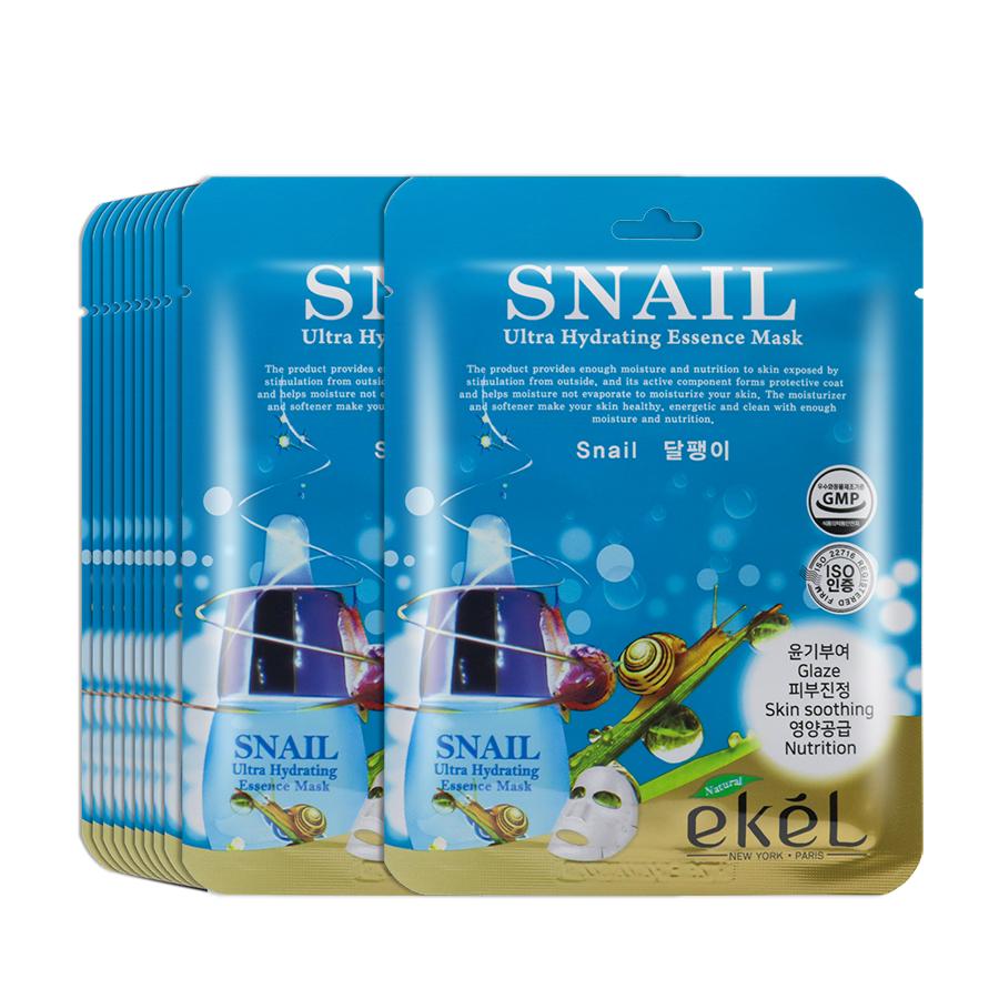 Combo 10 miếng mặt nạ tặng 3 miếng nạ bất kỳ EKEL Snail ULtra Hydrating Essence Mask