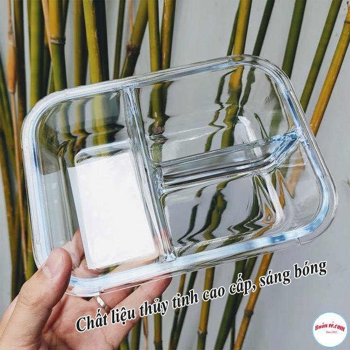 Hộp Cơm 3 Ngăn Thủy Tinh Chịu Nhiệt,Cà Mèn Văn Phòng 3 Ngăn Tiện Dụng 1000ml