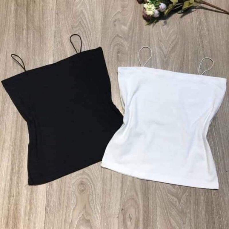 Áo 2 Dây Nữ Chất Len Tăm Sợi Bún Bản Nhỏ Croptop Màu Trắng Đen Mặc Hai Kiểu Trong Vest Hoặc Trơn Đều Đẹp – HDBR8 – Black