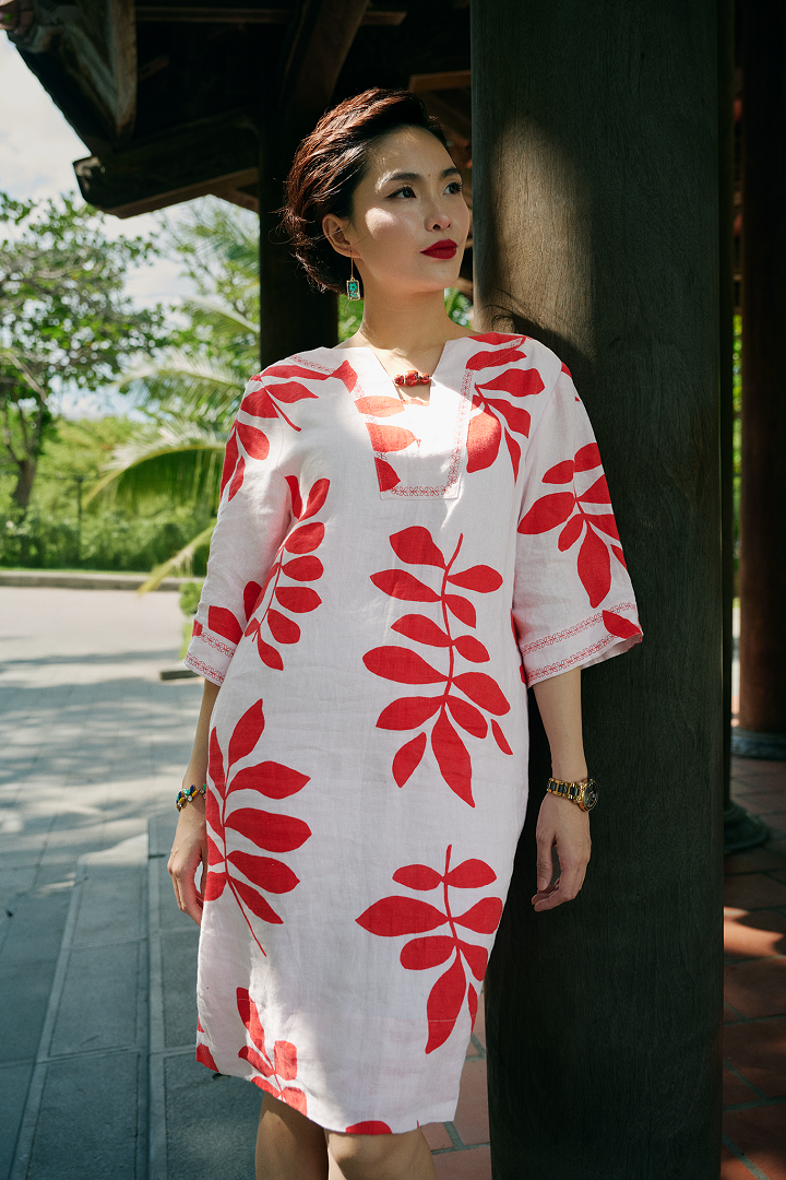 Đầm Suông Linen Thêu Phúc DRE233 thời trang thiết kế Hity