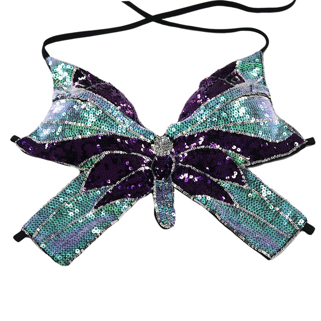 Womens Glitter Belly Dance Bra Sequin Butterfly Halter Crop Top Sexy Latin Sequins Costume Tribal Festival Party Club Wear