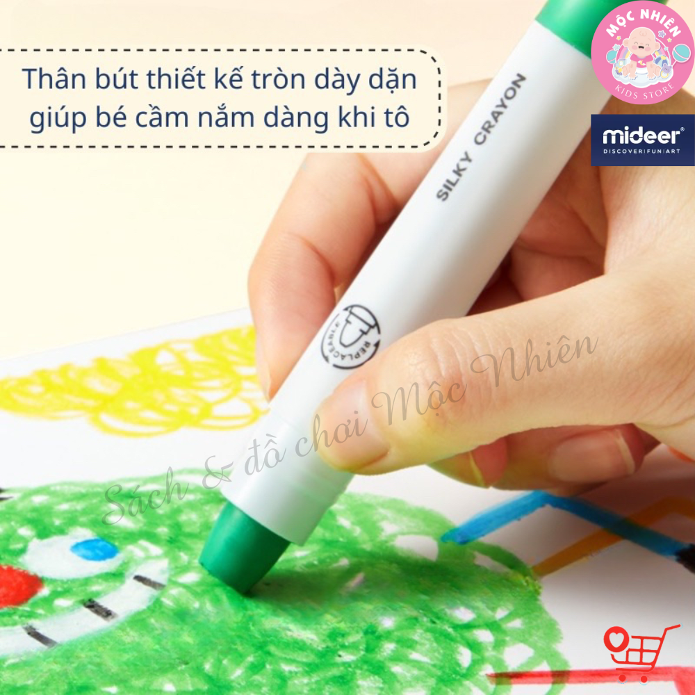 Bút Màu Sáp Lụa Hữu Cơ Mềm Mượt Dễ Tô Bản Mới Mau Khô Cho Bé - Mideer Silky Quick-dry Crayon 8 -12 - 24 và 36 Màu