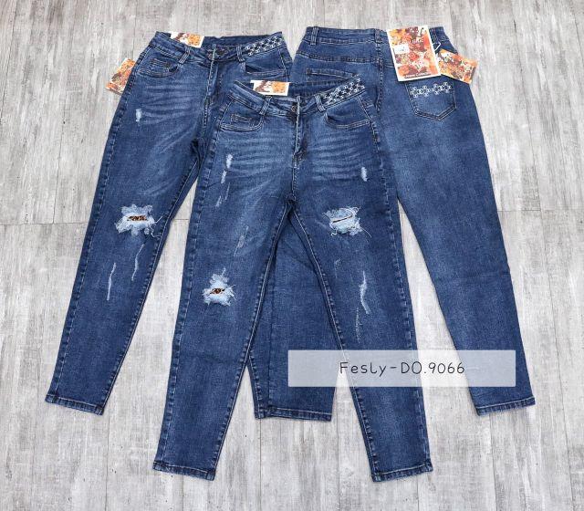 Quần Jean Nữ Baggy Xanh Thêu Cạp Túi Lưng Cao