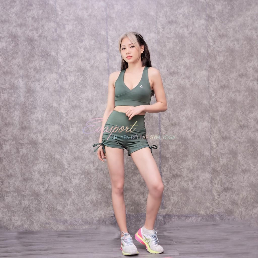 Set Bộ Đồ Tập Gym Dây Rút Đi Bơi Tập Yoga Aerobic Chạy Bộ Gồm Áo Bra Quần Đùi Dây Rút Co Giãn Tốt, Tôn Dáng Evasport