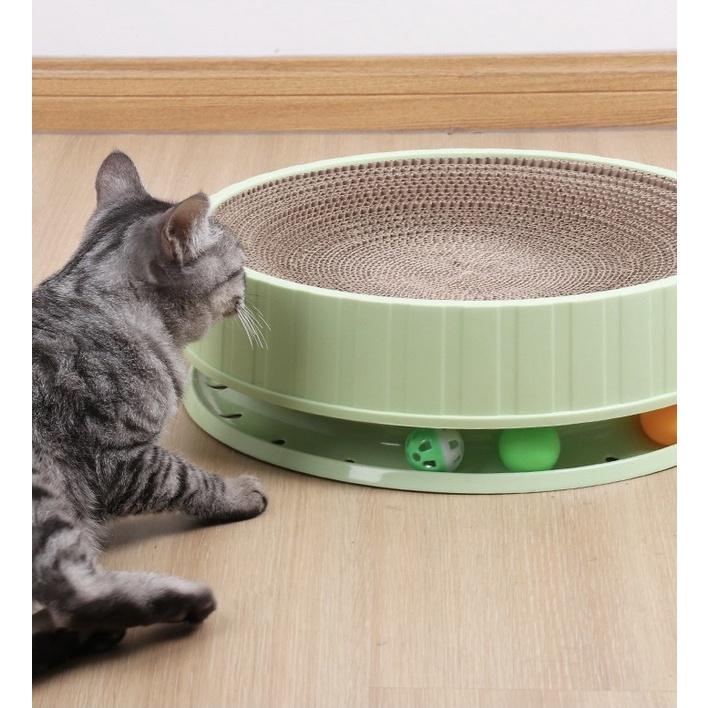 Bàn cào móng cho mèo vỏ nhựa hình tròn có thể tháo và thay lõi carton 41x8cm