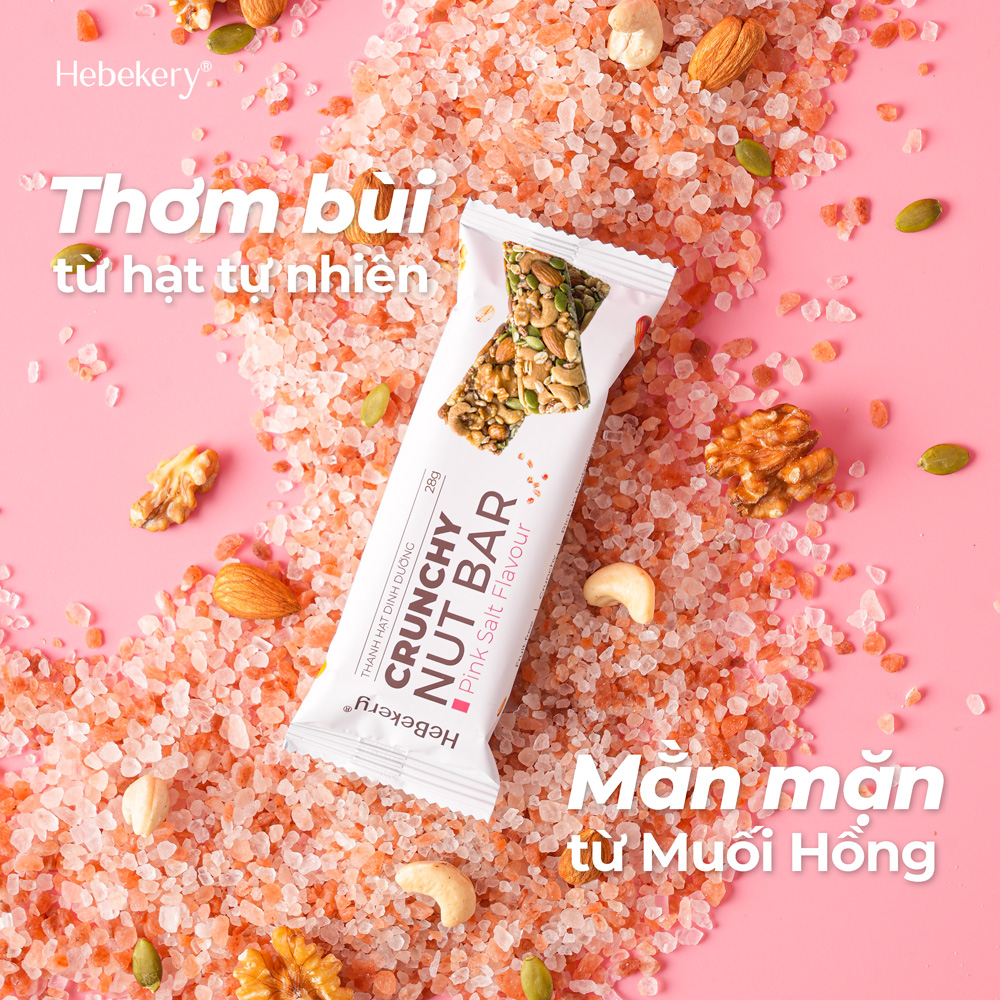 [COMBO 2 HỘP] Thanh Năng Lượng Siêu Hạt Muối Hồng 114Kcal - Crunchy Nut Nutrition Bar Hebekery By Granola Hebe