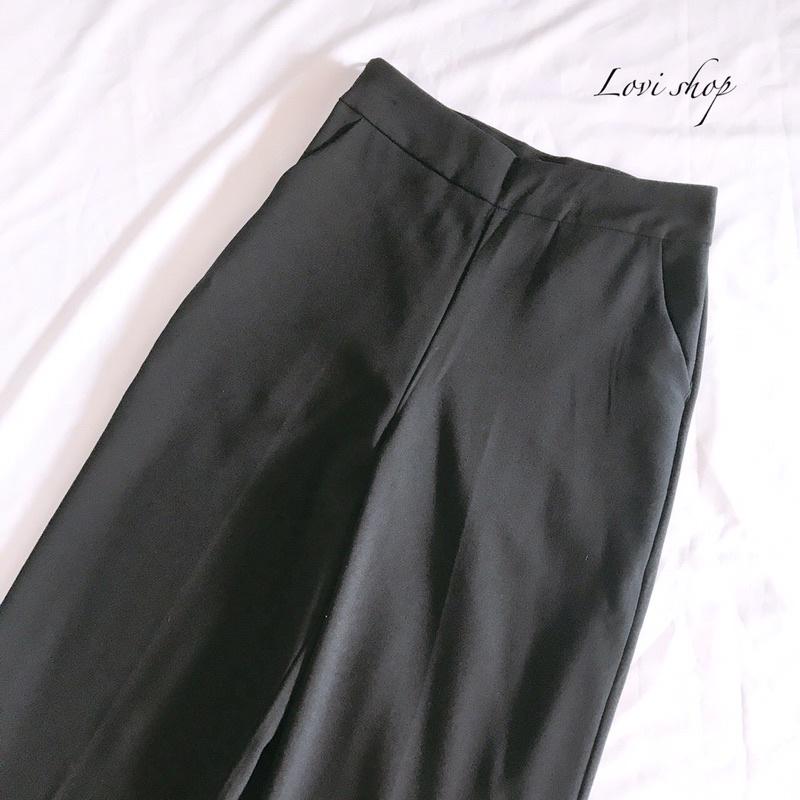 QUẦN ỐNG RỘNG KHOÁ KÉO HÔNG TÚI XÉO Quần Culottes ống rộng có túi Lovi