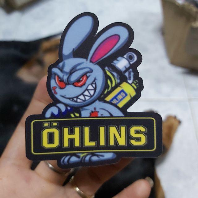 Tem Sticker Decal Thỏ Ohlins Dán Xe, Nón