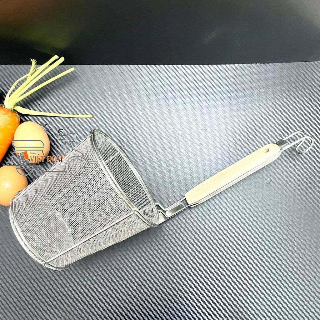 Vợt Trụng Hủ Tiếu, Mì - Sâu Lòng, INOX KHÔNG RỈ- LƯỚI DÀY MỊN, CÁN GỖ CHẮC CHẮN- 3 SIZE